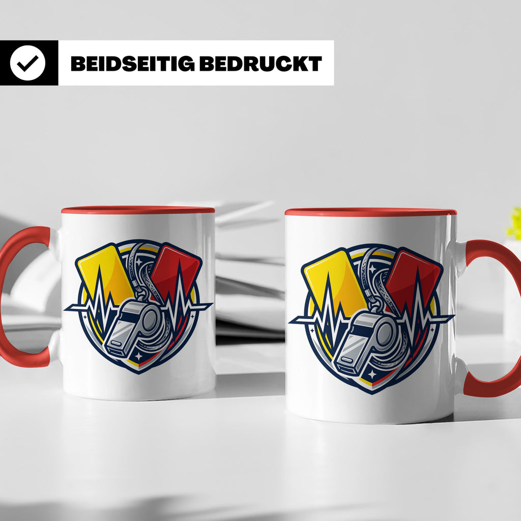 Schiedsrichter Tasse mit Herzschlag, Pfeife & Karten Motiv,  – Rot [farbe:rot]