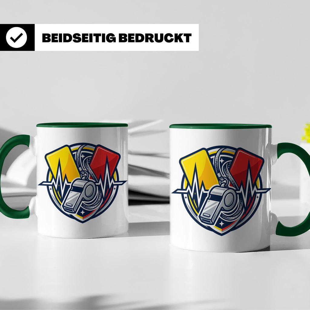 Schiedsrichter Tasse mit Herzschlag, Pfeife & Karten Motiv,  – Grün [farbe:grün]