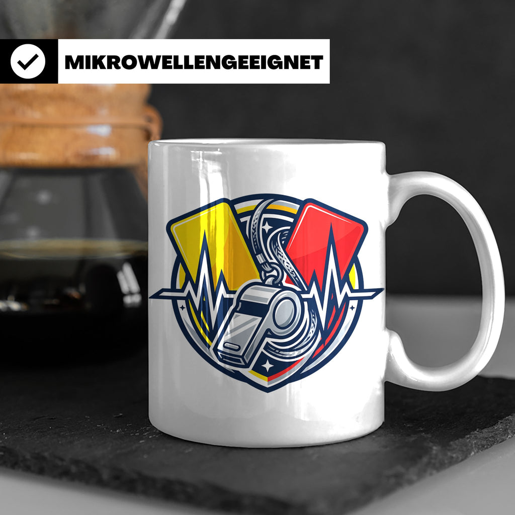 Schiedsrichter Tasse mit Herzschlag, Pfeife & Karten Motiv,  – Weiß [farbe:weiß]