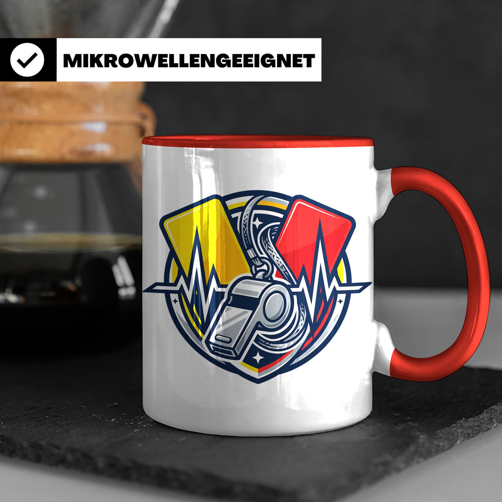 Schiedsrichter Tasse mit Herzschlag, Pfeife & Karten Motiv,  – Rot [farbe:rot]