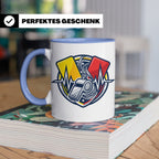Schiedsrichter Tasse mit Herzschlag, Pfeife & Karten Motiv,  – Blau [farbe:blau]
