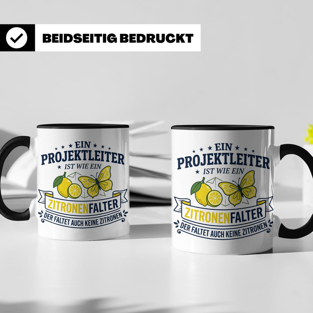 Projektleiter Tasse mit Spruch Zitronenfalter faltet keine Z – Schwarz [farbe:schwarz]