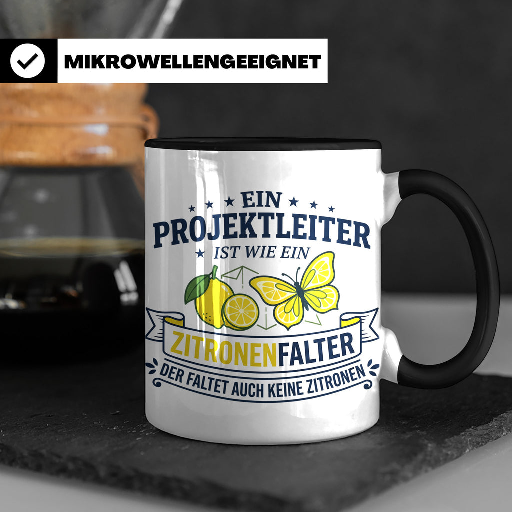 Projektleiter Tasse mit Spruch Zitronenfalter faltet keine Z – Schwarz [farbe:schwarz]