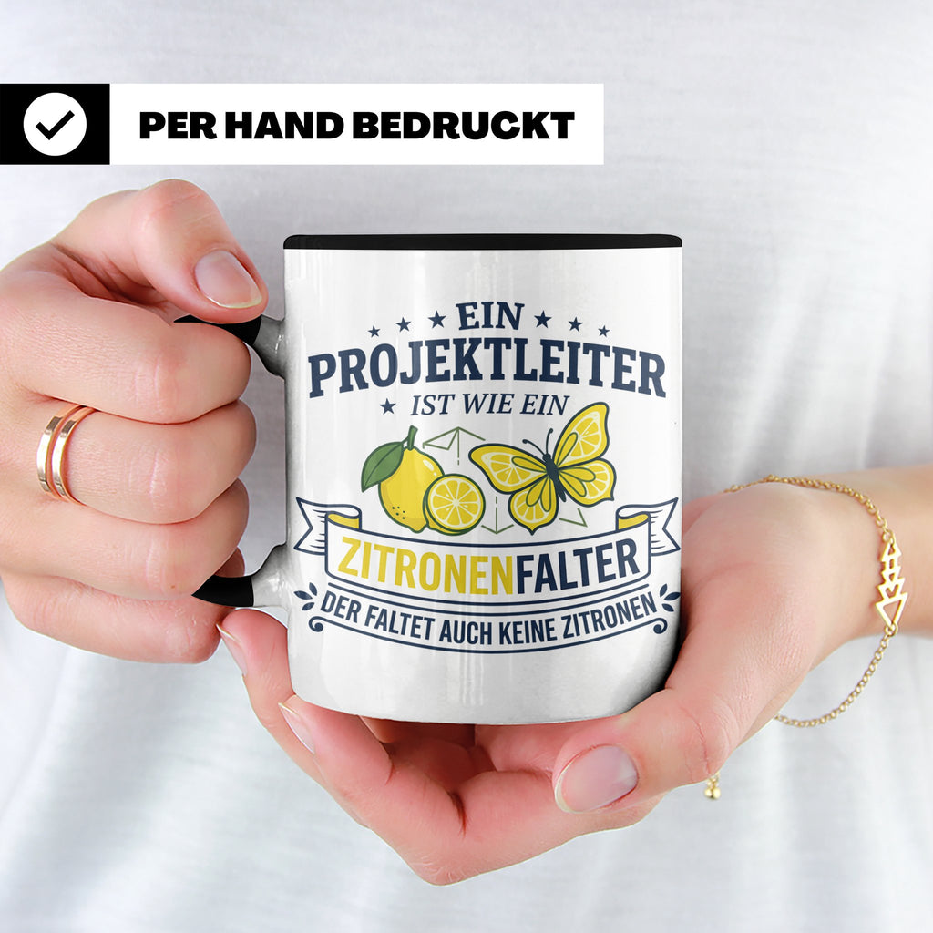 Projektleiter Tasse mit Spruch Zitronenfalter faltet keine Z – Schwarz [farbe:schwarz]