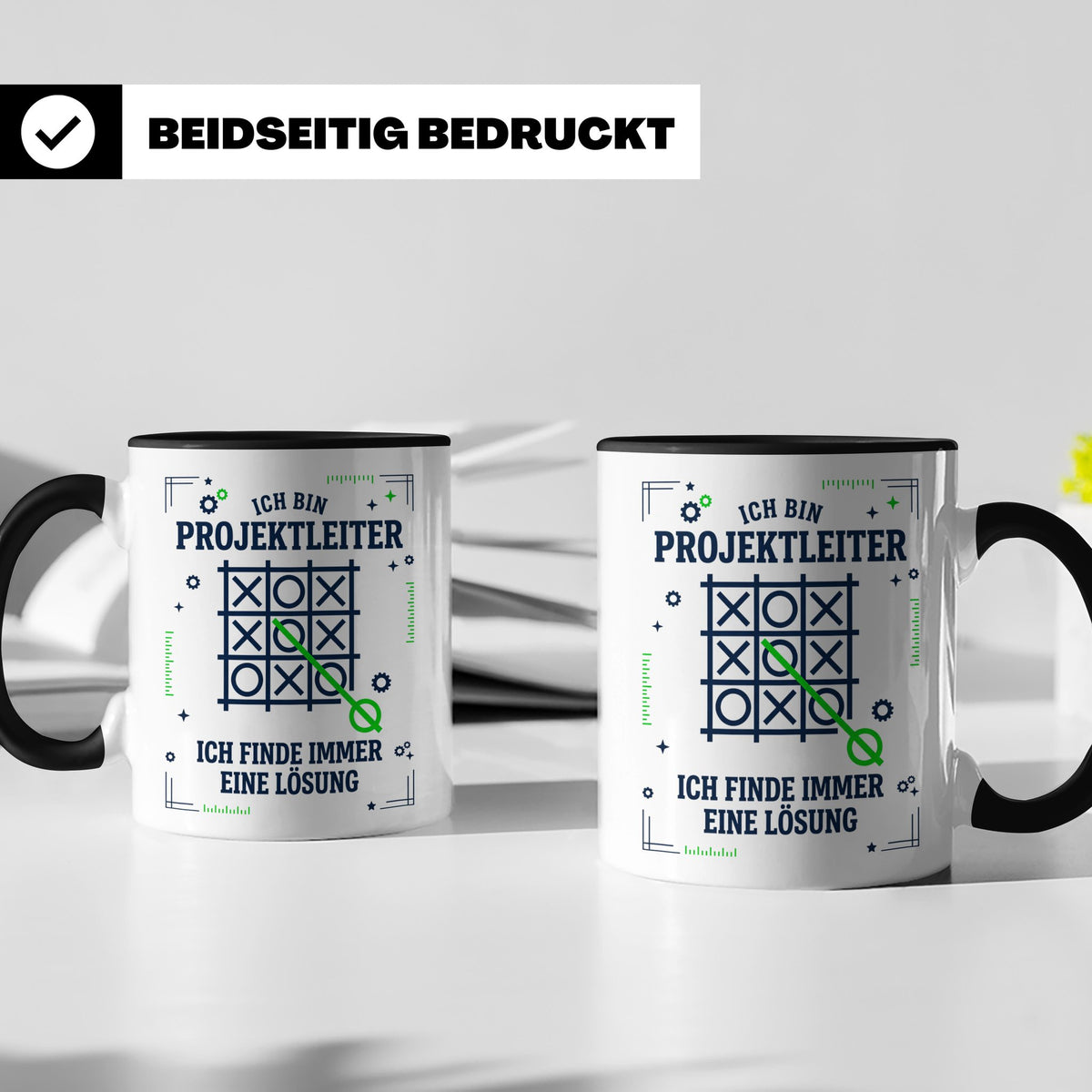 Projektleiter Tasse mit Spruch Ich finde eine Lösung lustige – Schwarz [farbe:schwarz]