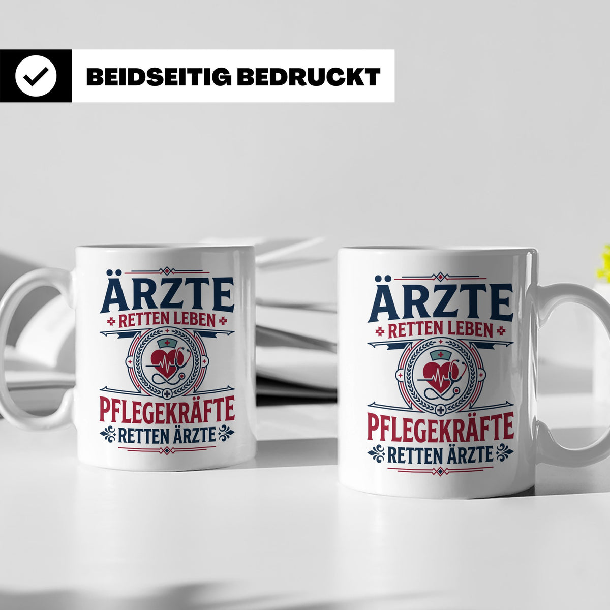 Pflegekraft Tasse mit Spruch Pflegekräfte retten Ärzte lusti – Weiß [farbe:weiß]