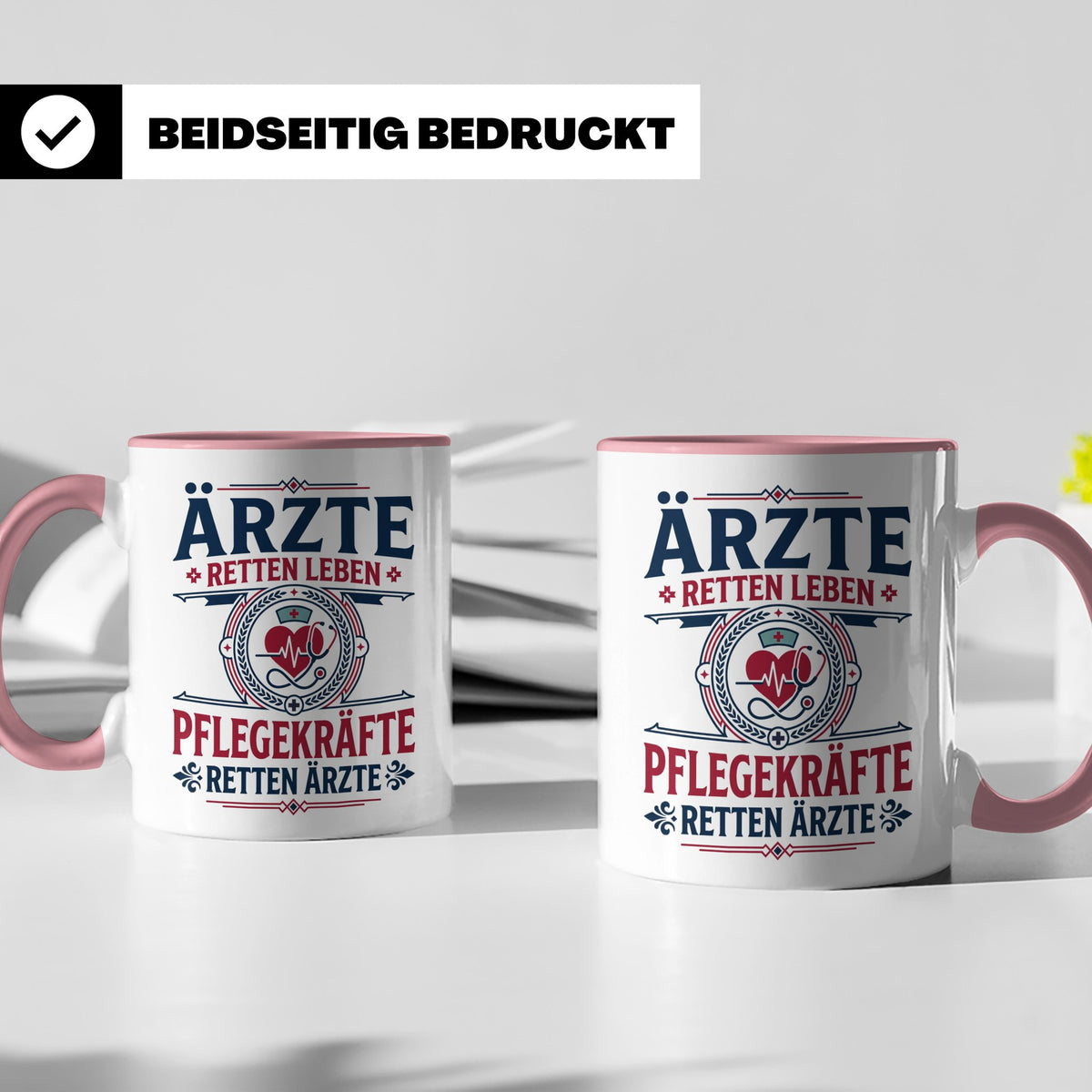 Pflegekraft Tasse mit Spruch Pflegekräfte retten Ärzte lusti – Rosa [farbe:rosa]