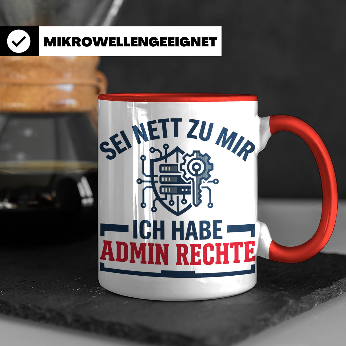 Admin Rechte Tasse lustig für IT Administrator & Nerd. Gesch – Rot [farbe:rot]