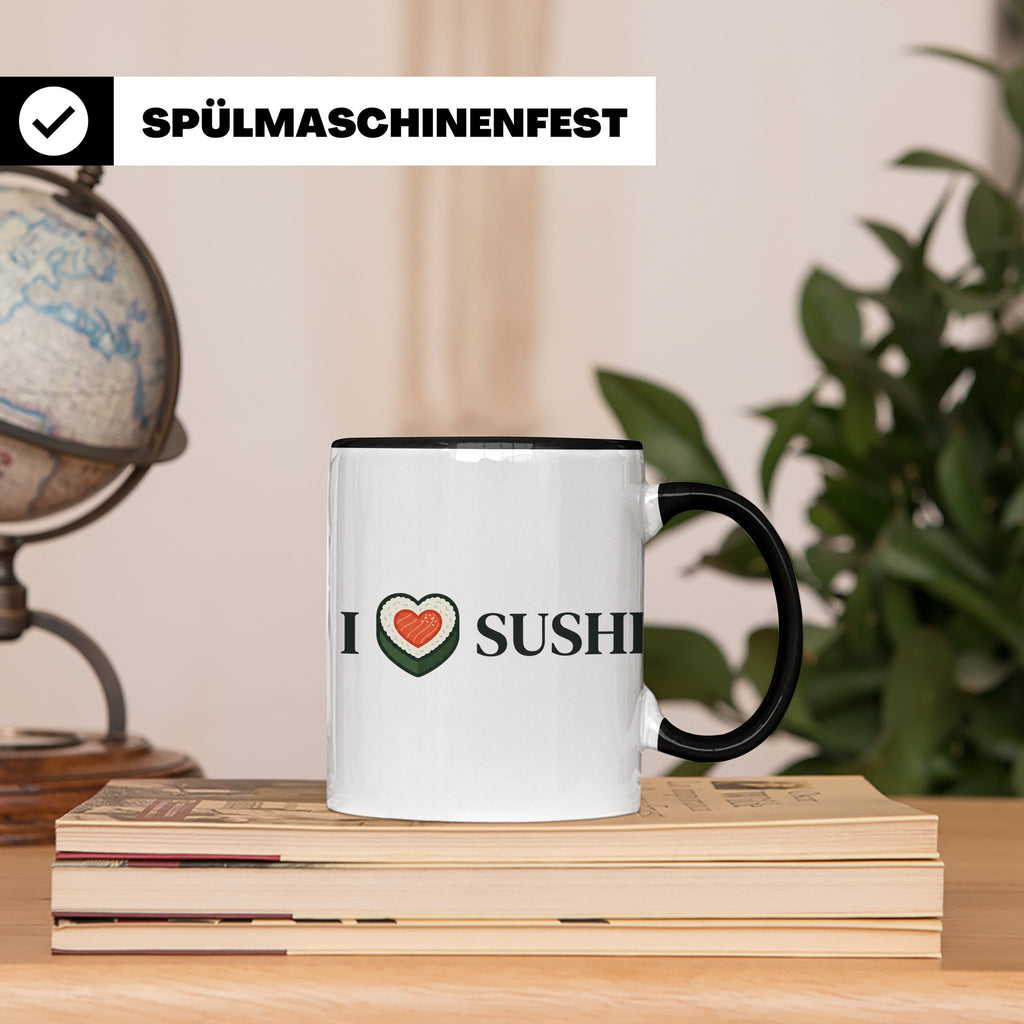I Love Sushi Tasse mit Herz Maki Motiv lustiges Geschenk für – Schwarz [farbe:schwarz]