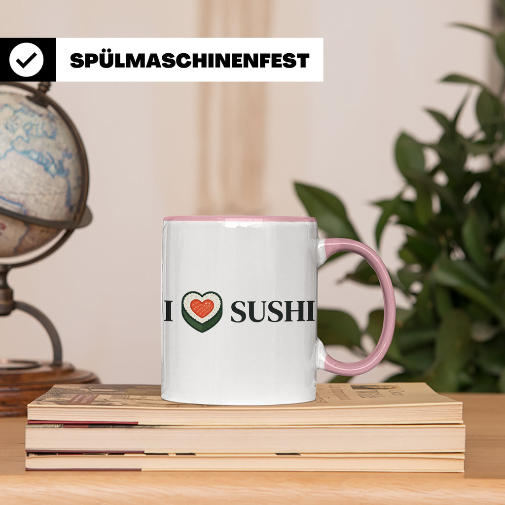 I Love Sushi Tasse mit Herz Maki Motiv lustiges Geschenk für – Rosa [farbe:rosa]