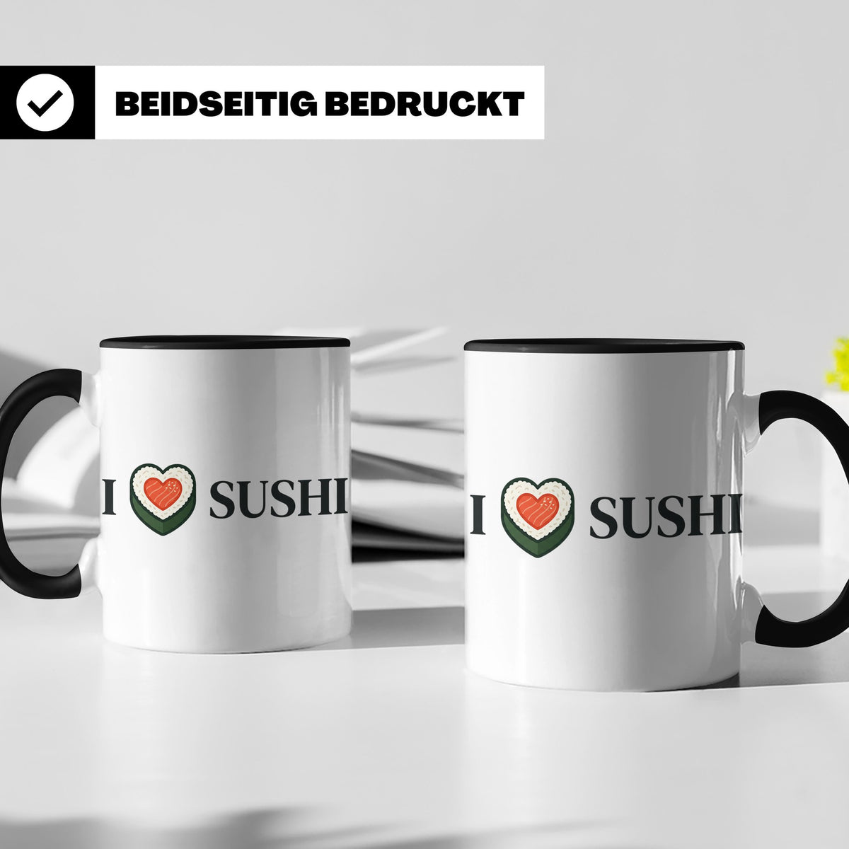 I Love Sushi Tasse mit Herz Maki Motiv lustiges Geschenk für – Schwarz [farbe:schwarz]