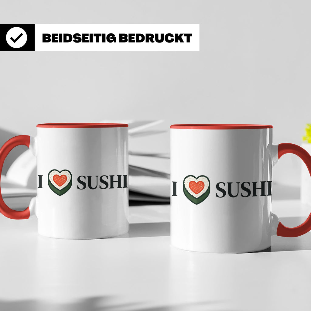 I Love Sushi Tasse mit Herz Maki Motiv lustiges Geschenk für – Rot [farbe:rot]