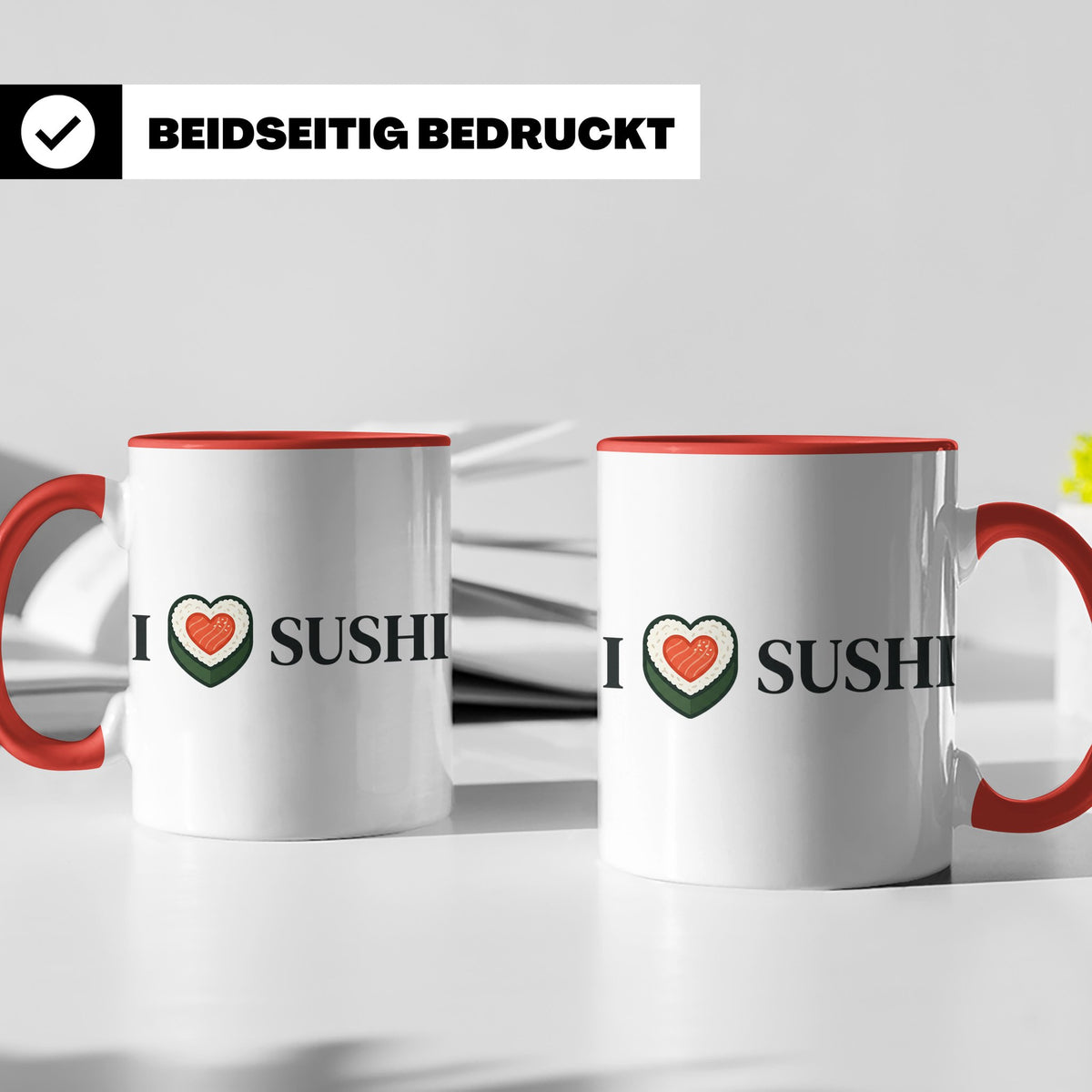 I Love Sushi Tasse mit Herz Maki Motiv lustiges Geschenk für – Rot [farbe:rot]