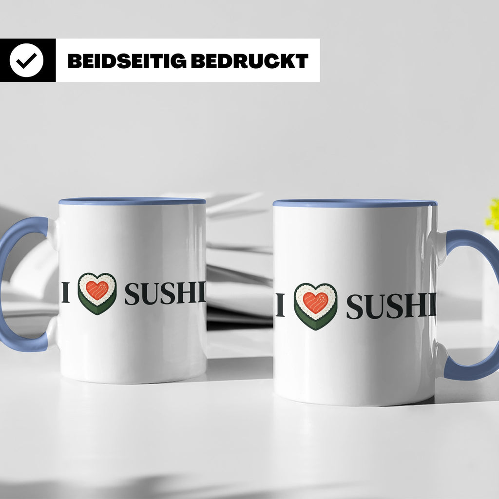 I Love Sushi Tasse mit Herz Maki Motiv lustiges Geschenk für – Blau [farbe:blau]