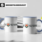 I Love Sushi Tasse mit Herz Maki Motiv lustiges Geschenk für – Blau [farbe:blau]