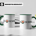 I Love Sushi Tasse mit Herz Maki Motiv lustiges Geschenk für – Grün [farbe:grün]