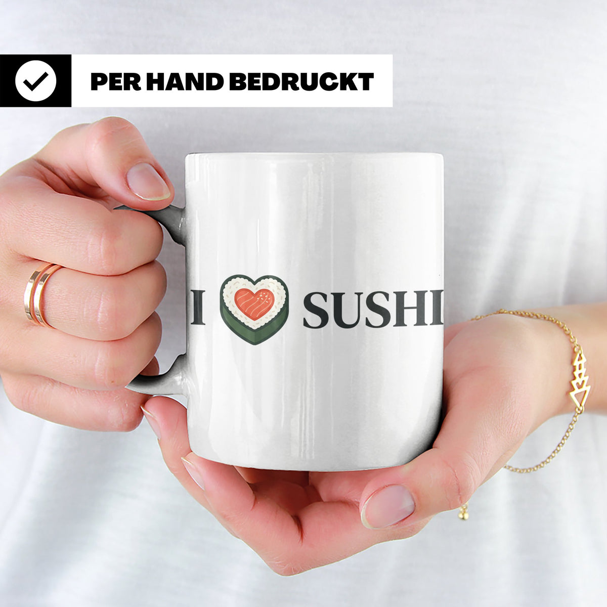 I Love Sushi Tasse mit Herz Maki Motiv lustiges Geschenk für – Weiß [farbe:weiß]