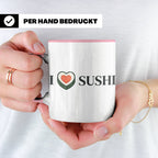 I Love Sushi Tasse mit Herz Maki Motiv lustiges Geschenk für – Rosa [farbe:rosa]