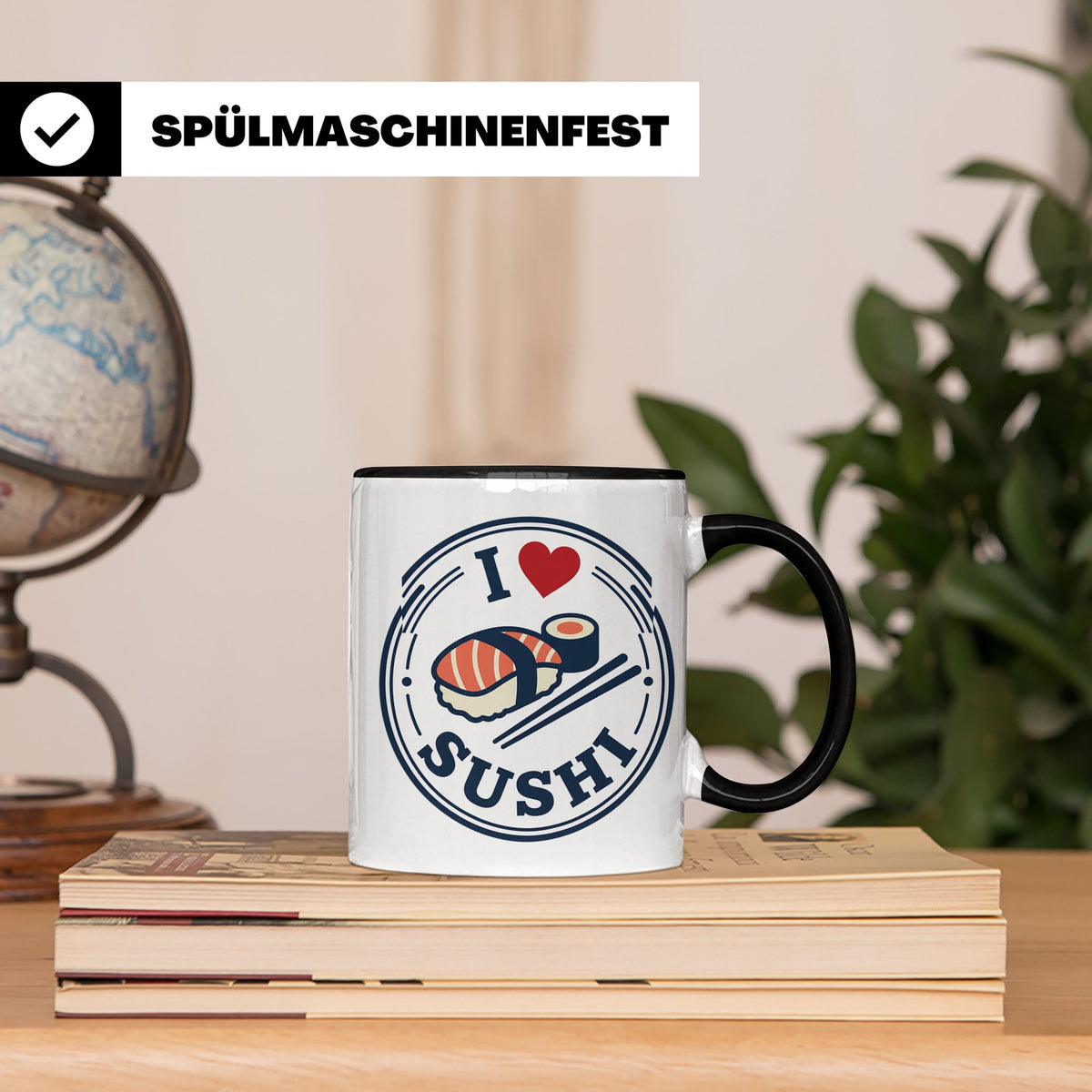 Sushi Tasse I Love Sushi Spruch | Japanische Küche Geschenk  – Schwarz [farbe:schwarz]