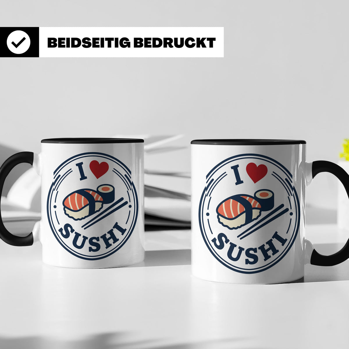 Sushi Tasse I Love Sushi Spruch | Japanische Küche Geschenk  – Schwarz [farbe:schwarz]