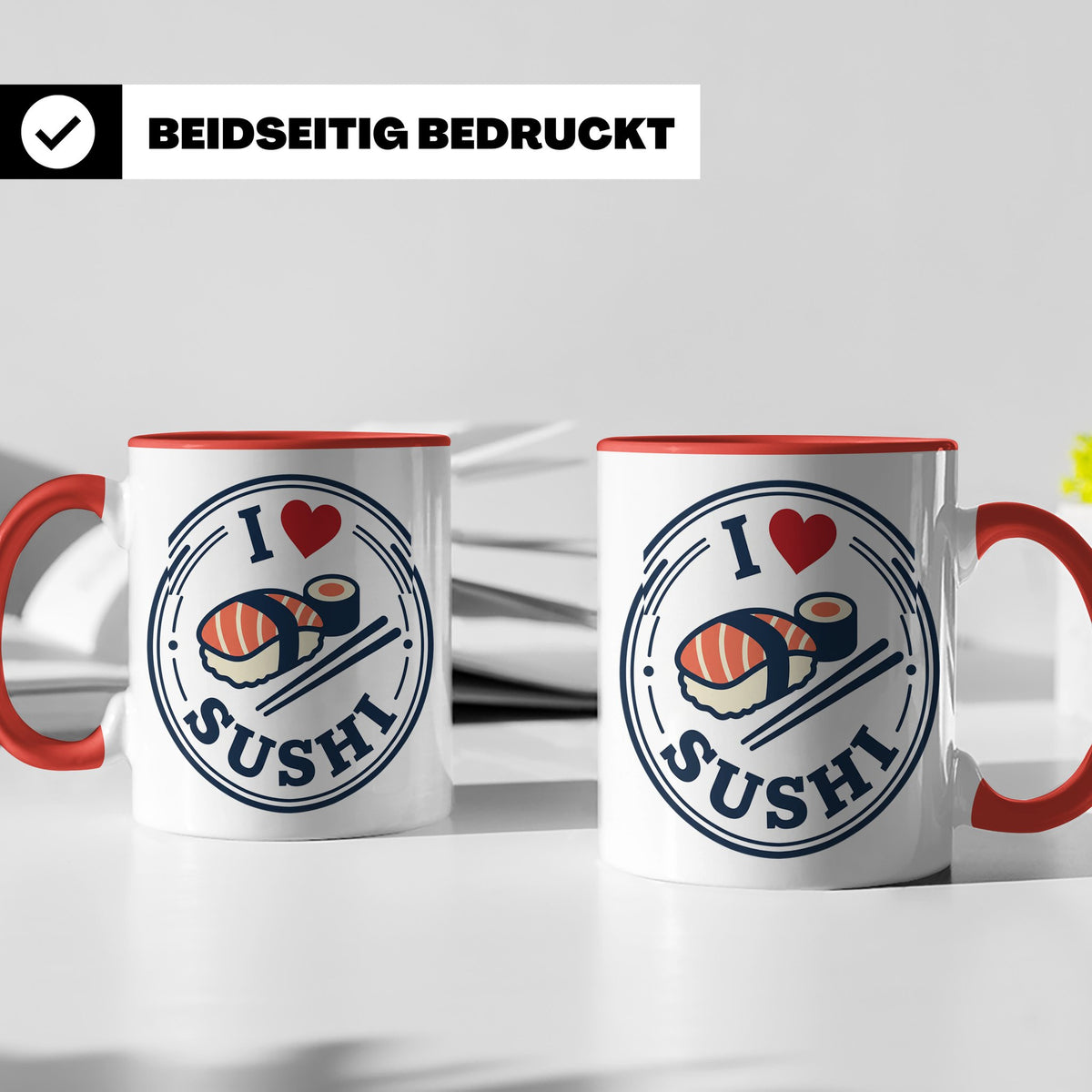 Sushi Tasse I Love Sushi Spruch | Japanische Küche Geschenk  – Rot [farbe:rot]