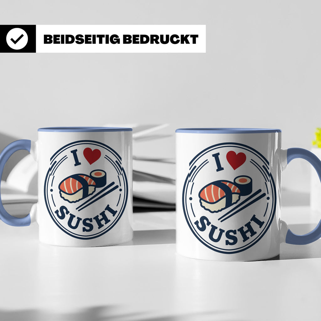Sushi Tasse I Love Sushi Spruch | Japanische Küche Geschenk  – Blau [farbe:blau]