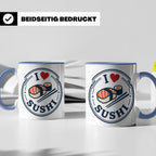 Sushi Tasse I Love Sushi Spruch | Japanische Küche Geschenk  – Blau [farbe:blau]