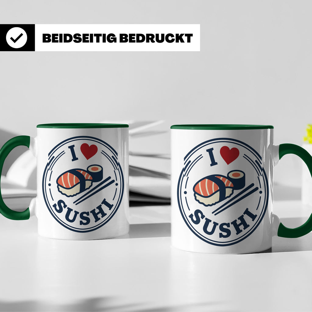 Sushi Tasse I Love Sushi Spruch | Japanische Küche Geschenk  – Grün [farbe:grün]
