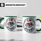 Sushi Tasse I Love Sushi Spruch | Japanische Küche Geschenk  – Grün [farbe:grün]