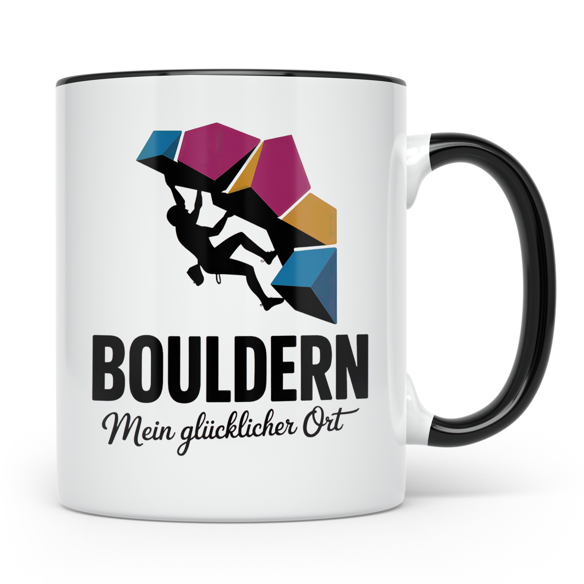 Bouldern Tasse - Mein Glücklicher Ort - Kletterhalle, Boulde – Schwarz [farbe:schwarz]