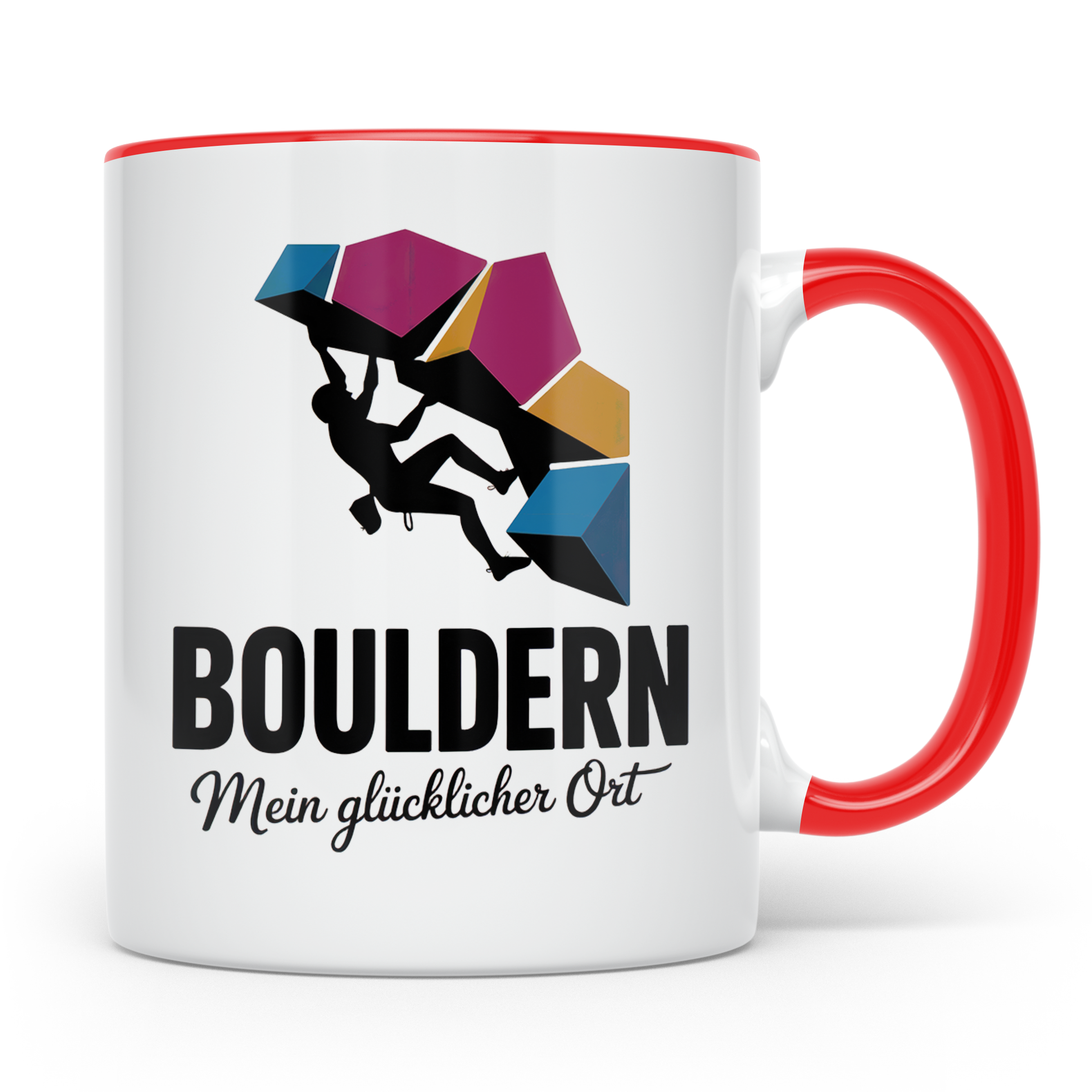Bouldern Tasse - Mein Glücklicher Ort - Kletterhalle, Boulde – Rot [farbe:rot]