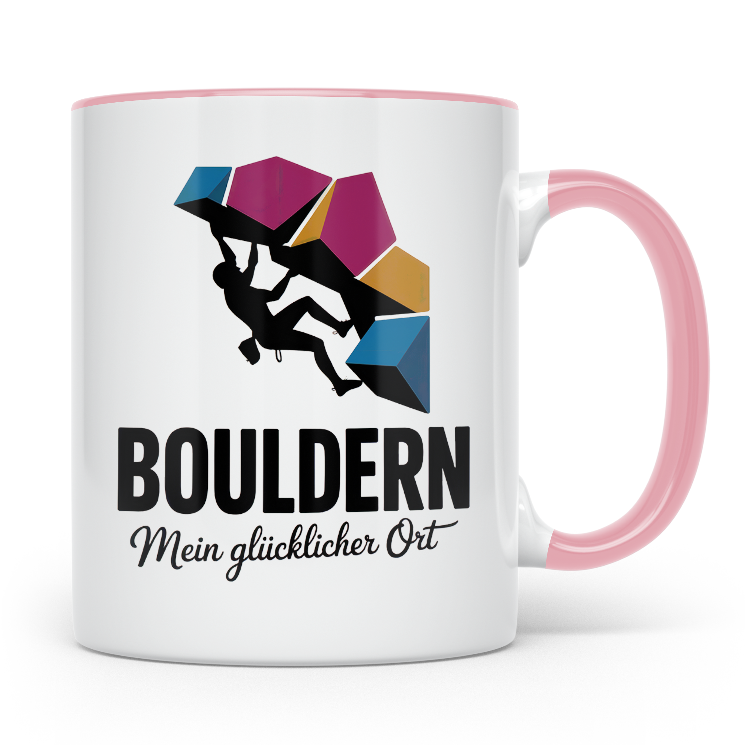 Bouldern Tasse - Mein Glücklicher Ort - Kletterhalle, Boulde – Rosa [farbe:rosa]