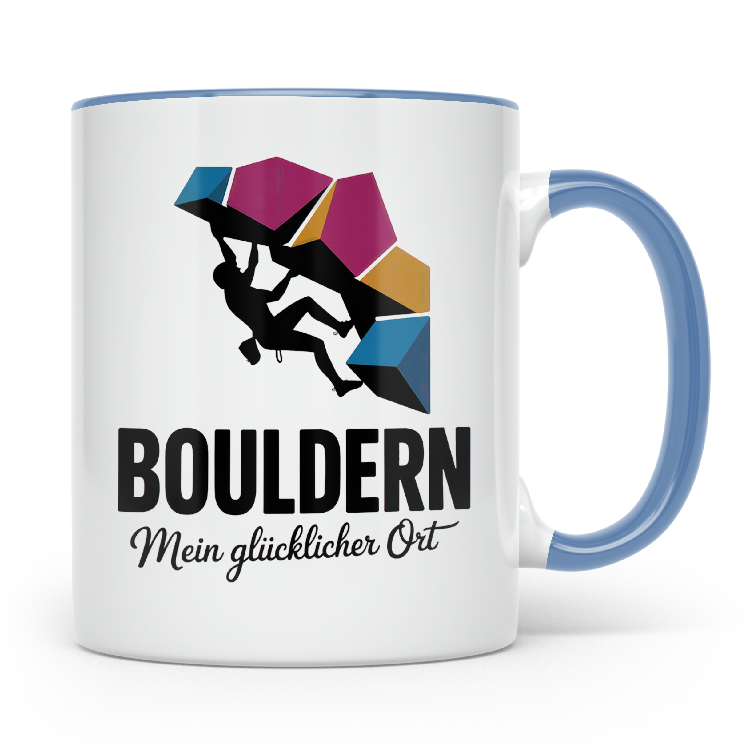 Bouldern Tasse - Mein Glücklicher Ort - Kletterhalle, Boulde – Blau [farbe:blau]