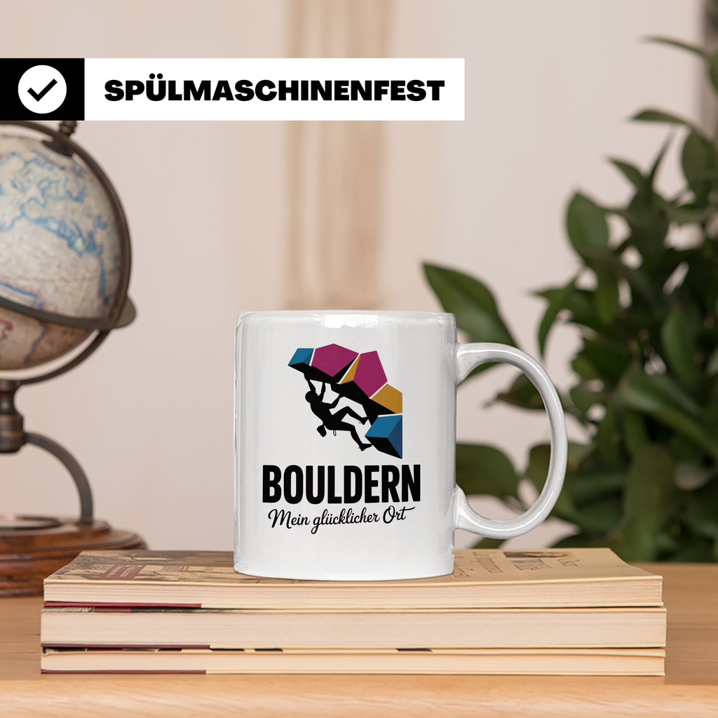 Bouldern Tasse - Mein Glücklicher Ort - Kletterhalle, Boulde – Weiß [farbe:weiß]