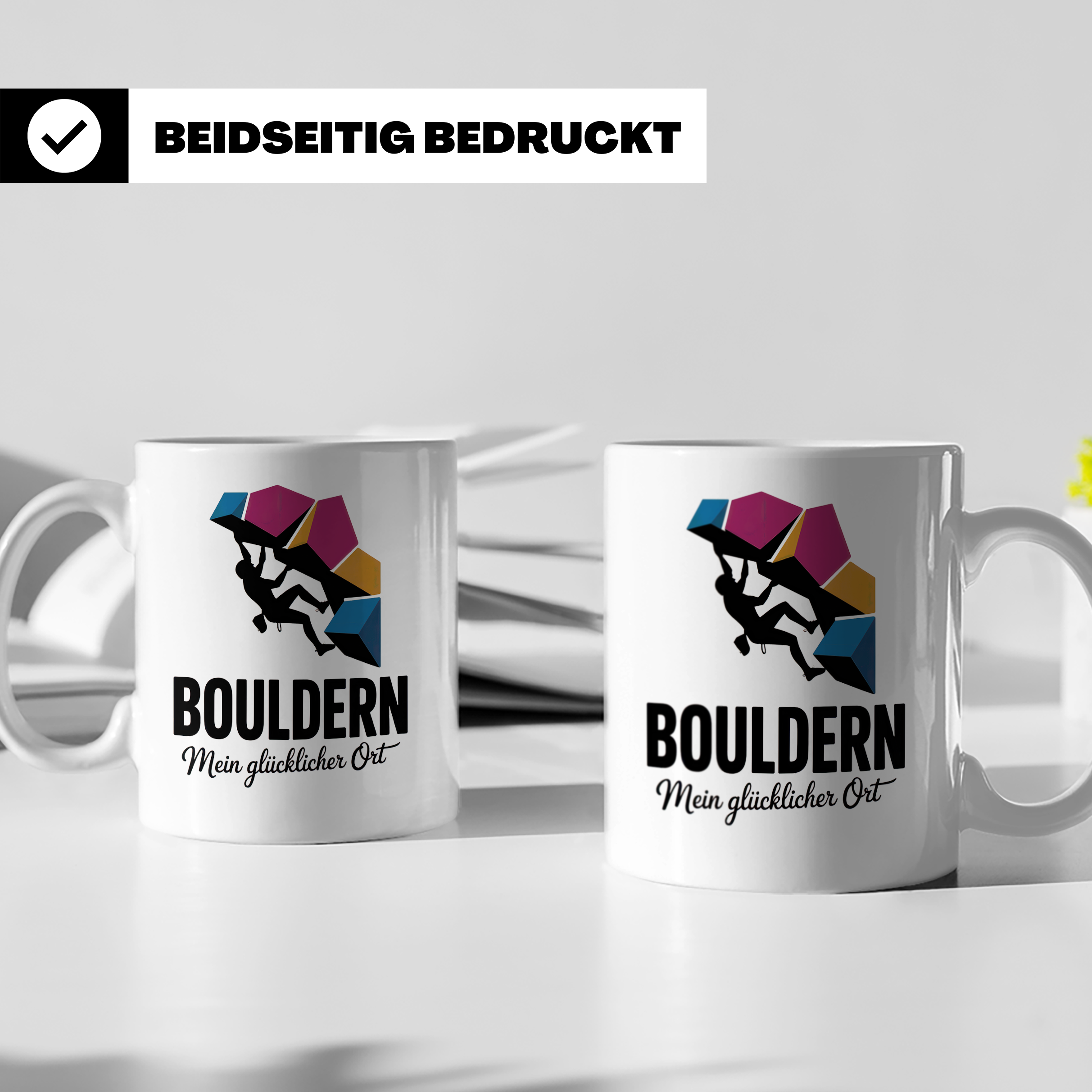 Bouldern Tasse - Mein Glücklicher Ort - Kletterhalle, Boulde – Weiß [farbe:weiß]