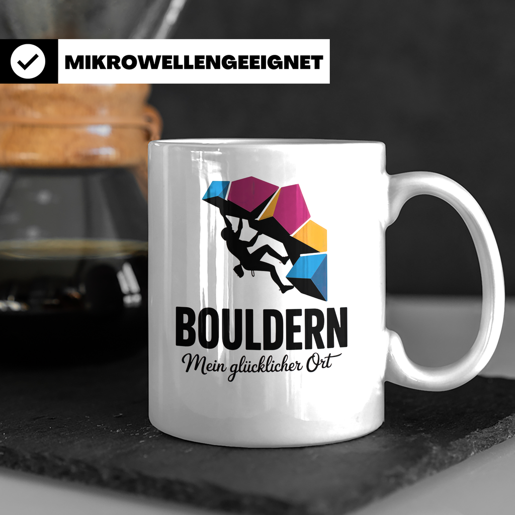 Bouldern Tasse - Mein Glücklicher Ort - Kletterhalle, Boulde – Weiß [farbe:weiß]