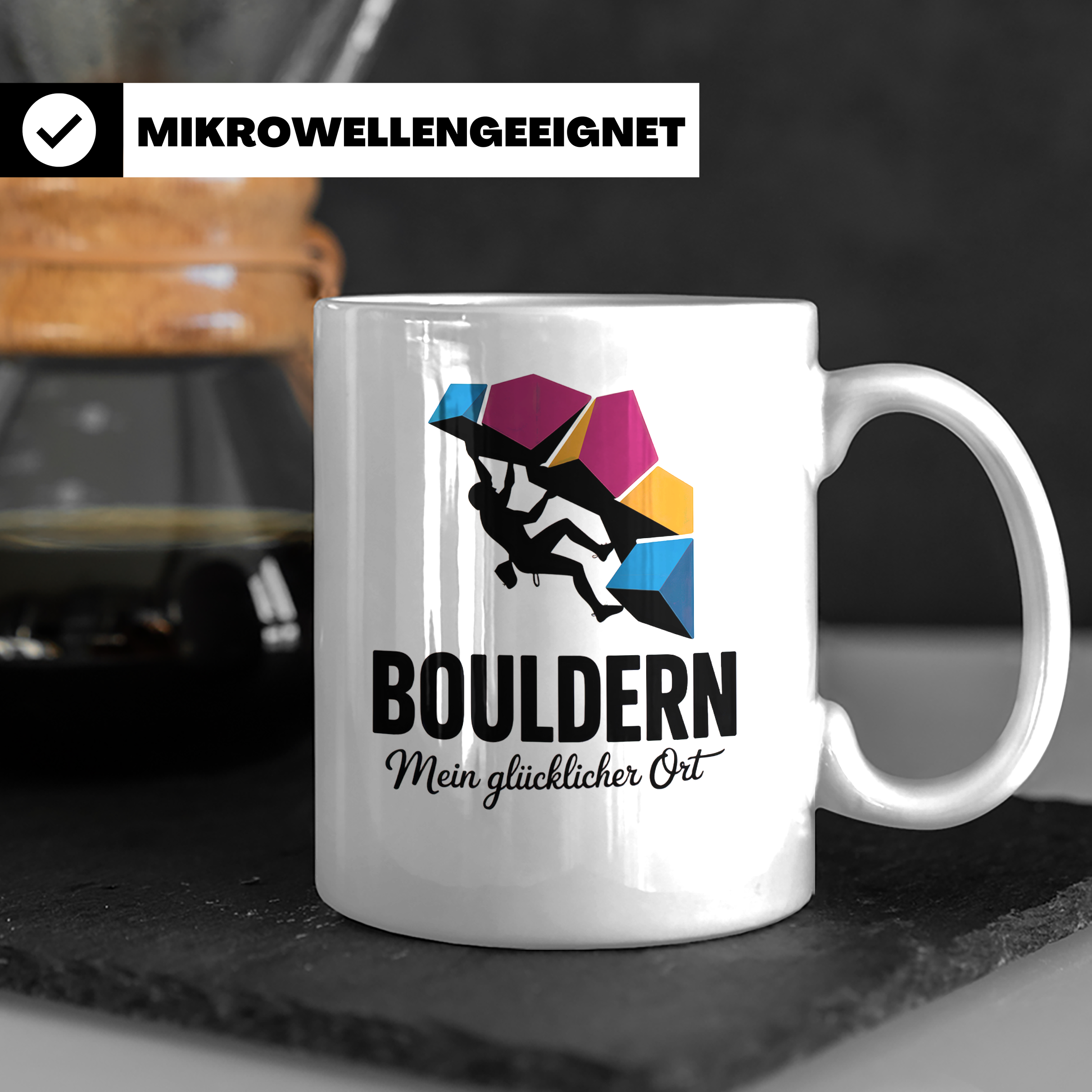 Bouldern Tasse - Mein Glücklicher Ort - Kletterhalle, Boulde – Weiß [farbe:weiß]