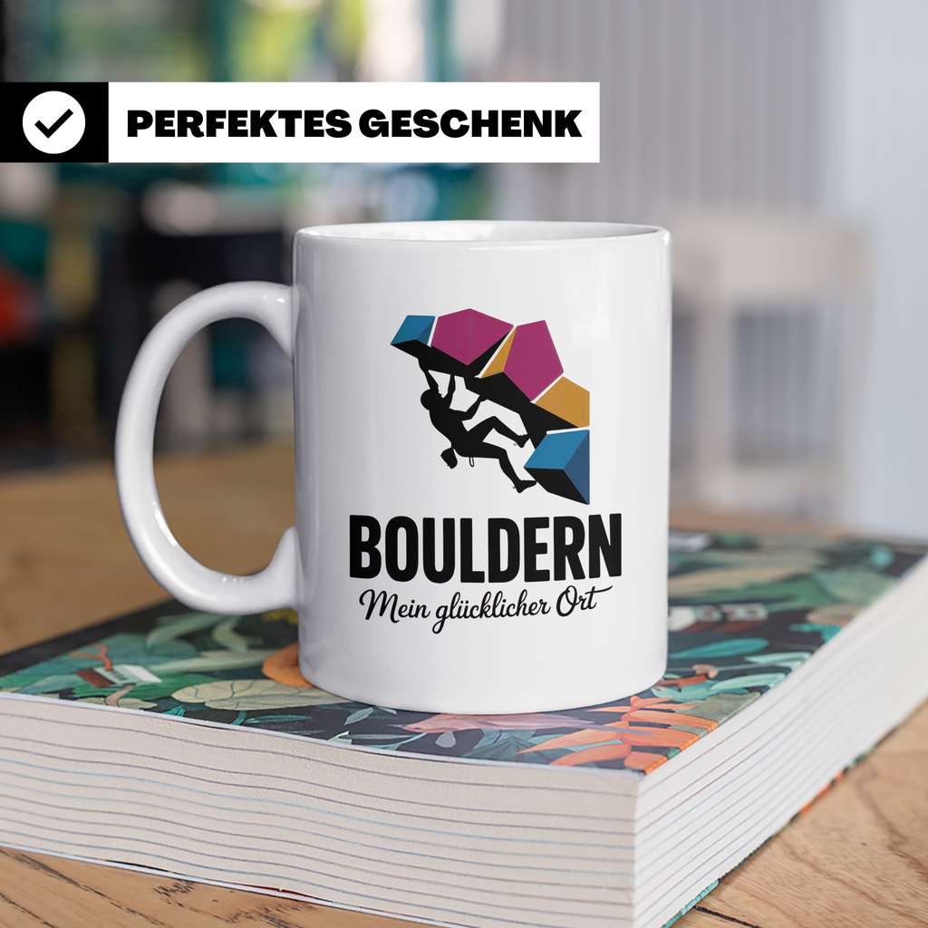 Bouldern Tasse - Mein Glücklicher Ort - Kletterhalle, Boulde – Weiß [farbe:weiß]