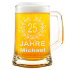 Personalisierter Bierkrug Glas mit Gravur – Geschenkidee zum Jubiläum, Arbeitsjubiläum, Dienstjubiläum, Kollege, Chef, Mitarbeiter