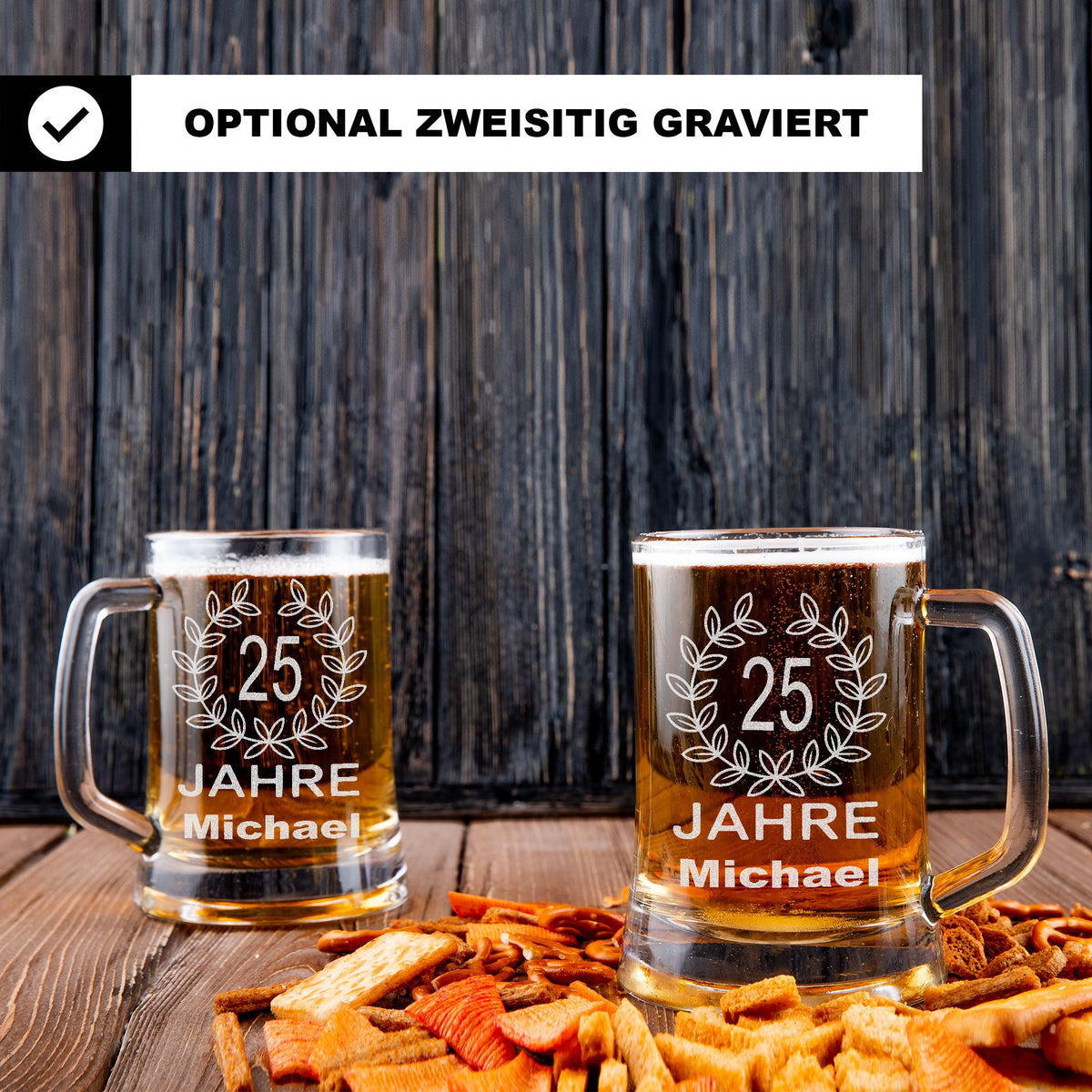 Personalisierter Bierkrug Glas mit Gravur – Geschenkidee zum Jubiläum, Arbeitsjubiläum, Dienstjubiläum, Kollege, Chef, Mitarbeiter