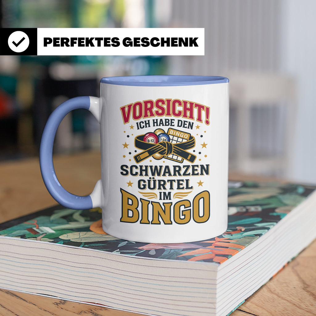 Bingo Tasse lustiger Spruch Schwarzer Gürtel im Bingo Kaffee – Blau [farbe:blau]