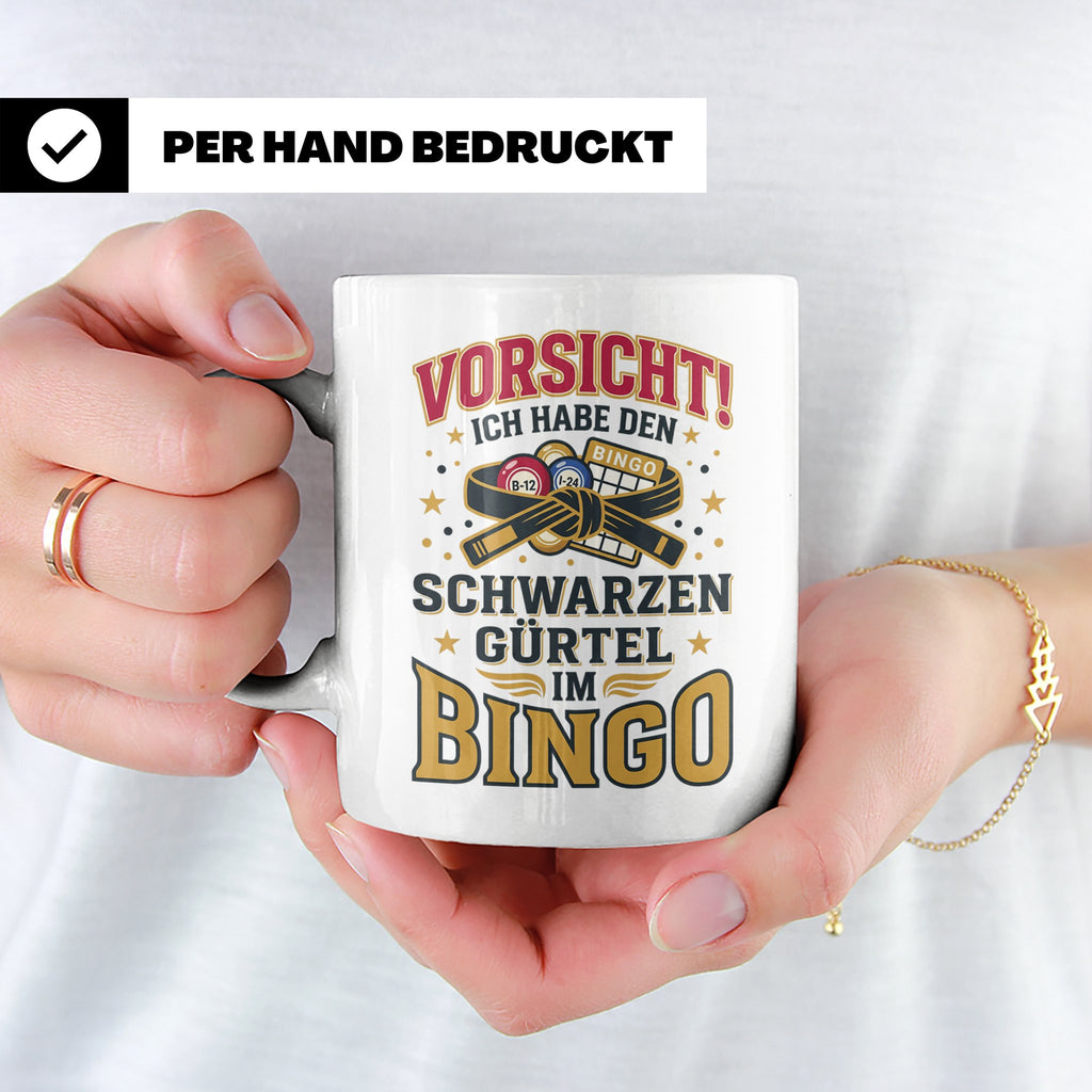 Bingo Tasse lustiger Spruch Schwarzer Gürtel im Bingo Kaffee – Weiß [farbe:weiß]