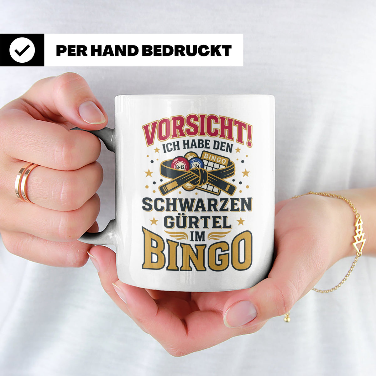 Bingo Tasse lustiger Spruch Schwarzer Gürtel im Bingo Kaffee – Weiß [farbe:weiß]