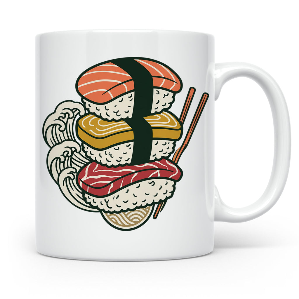 Sushi Tasse mit Nigiri Ramen Motiv Japanische Welle Design K – Weiß [farbe:weiß]