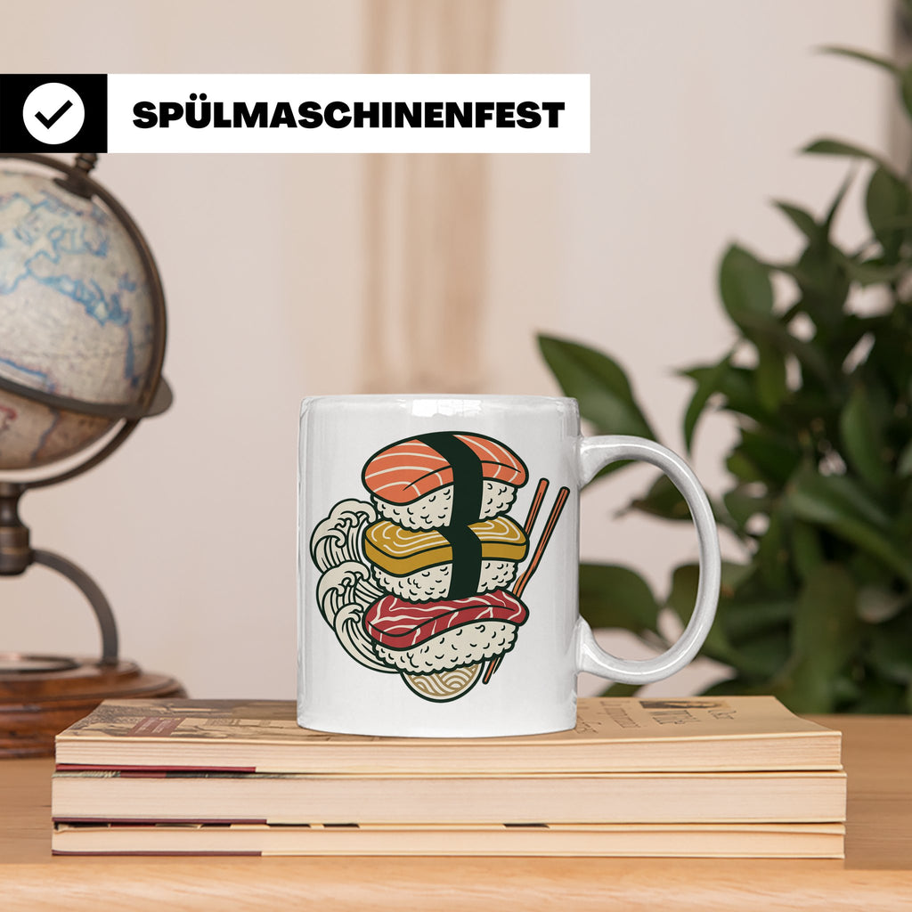 Sushi Tasse mit Nigiri Ramen Motiv Japanische Welle Design K – Weiß [farbe:weiß]