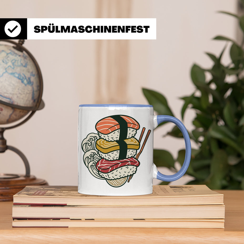 Sushi Tasse mit Nigiri Ramen Motiv Japanische Welle Design K – Blau [farbe:blau]