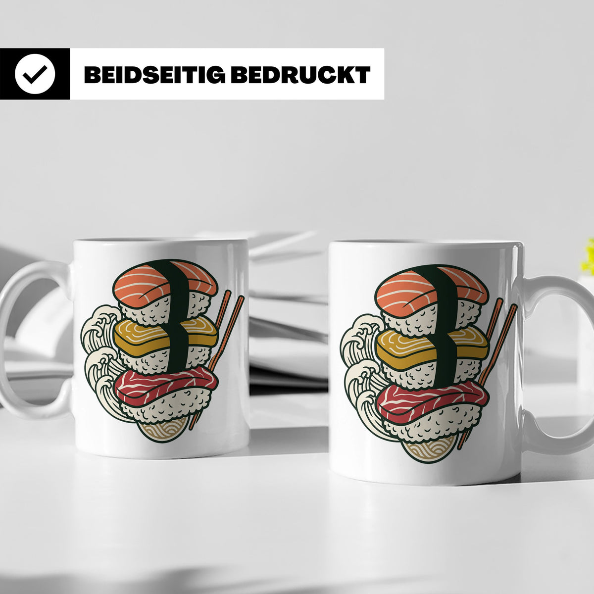 Sushi Tasse mit Nigiri Ramen Motiv Japanische Welle Design K – Weiß [farbe:weiß]