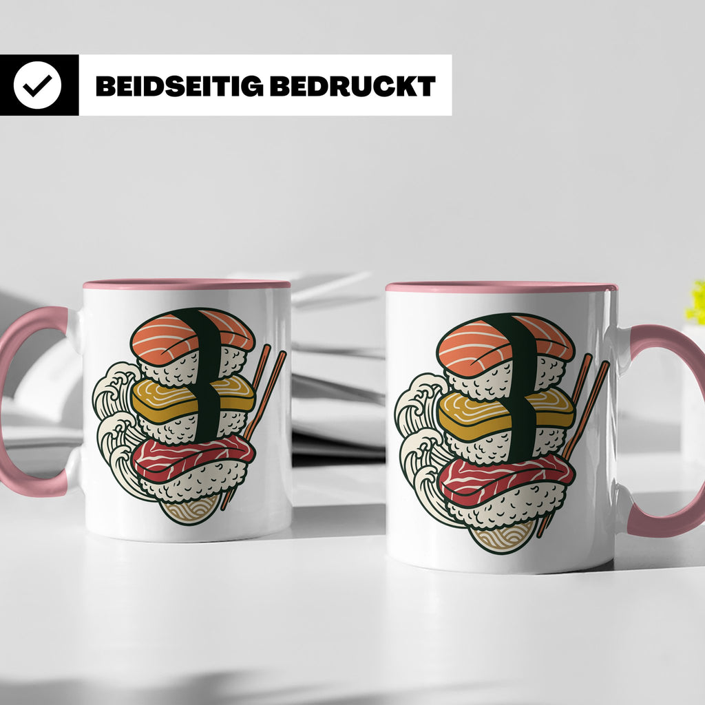 Sushi Tasse mit Nigiri Ramen Motiv Japanische Welle Design K – Rosa [farbe:rosa]