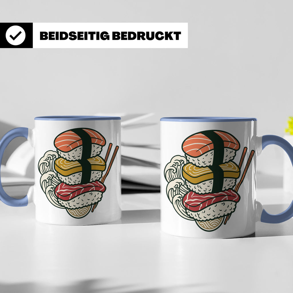 Sushi Tasse mit Nigiri Ramen Motiv Japanische Welle Design K – Blau [farbe:blau]