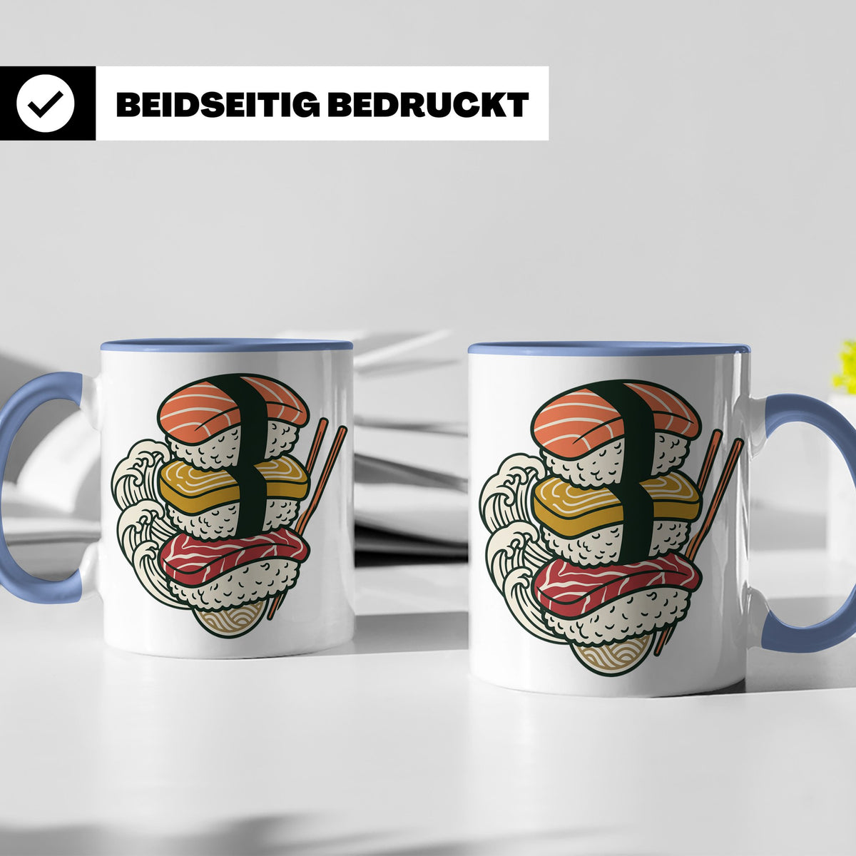 Sushi Tasse mit Nigiri Ramen Motiv Japanische Welle Design K – Blau [farbe:blau]